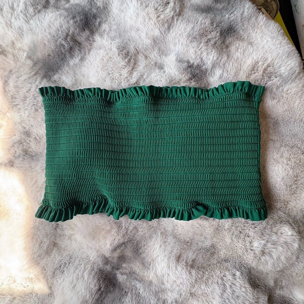 Green Smocked Tube Swim Top
